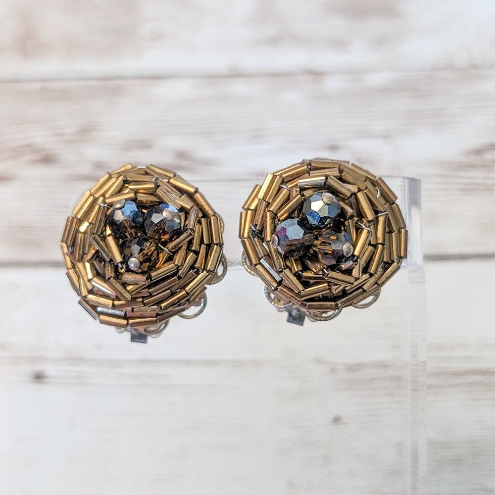 Vintage Clip On Earrings - Birds Nest Like Statement